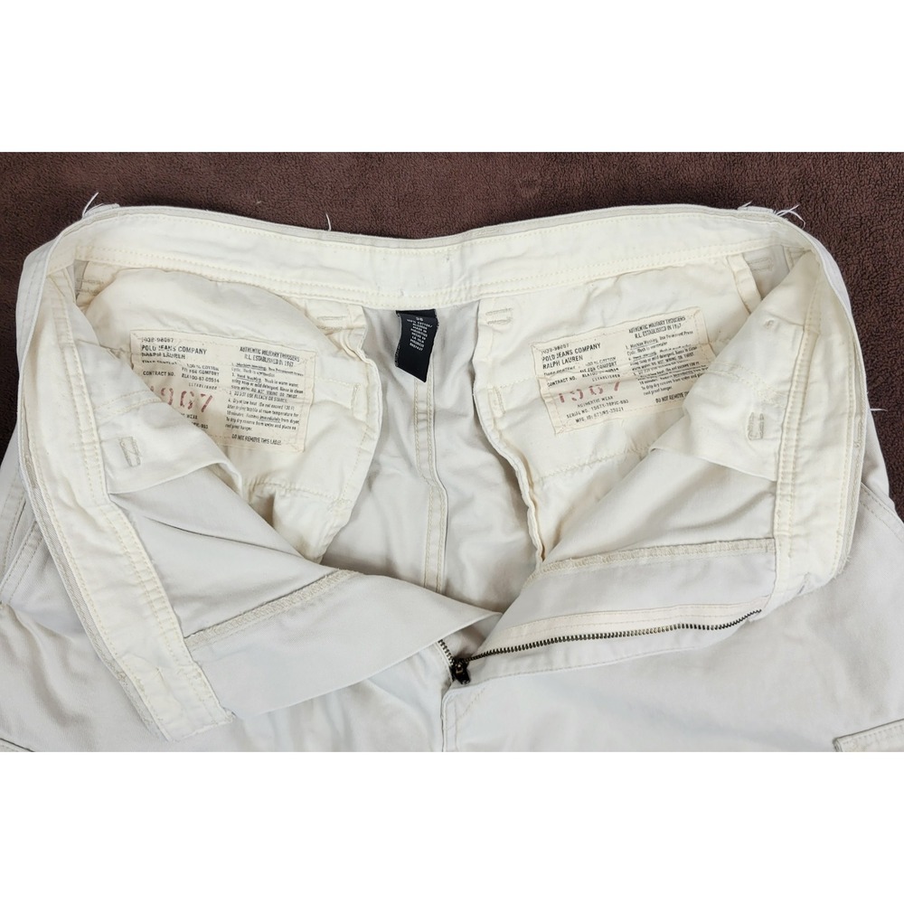 Polo Jeans Co Ralph Lauren Mens 36 Cargo Shorts Cream Military 67th Reg Cotton - Picture 9 of 9